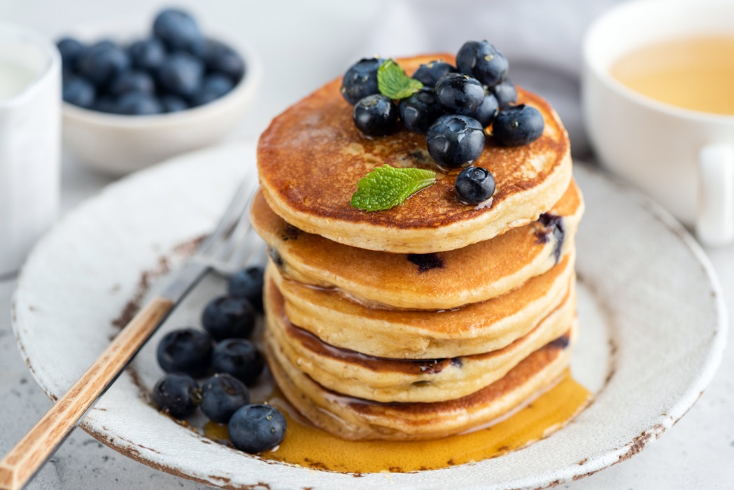 Stack of pancakes with blueberries