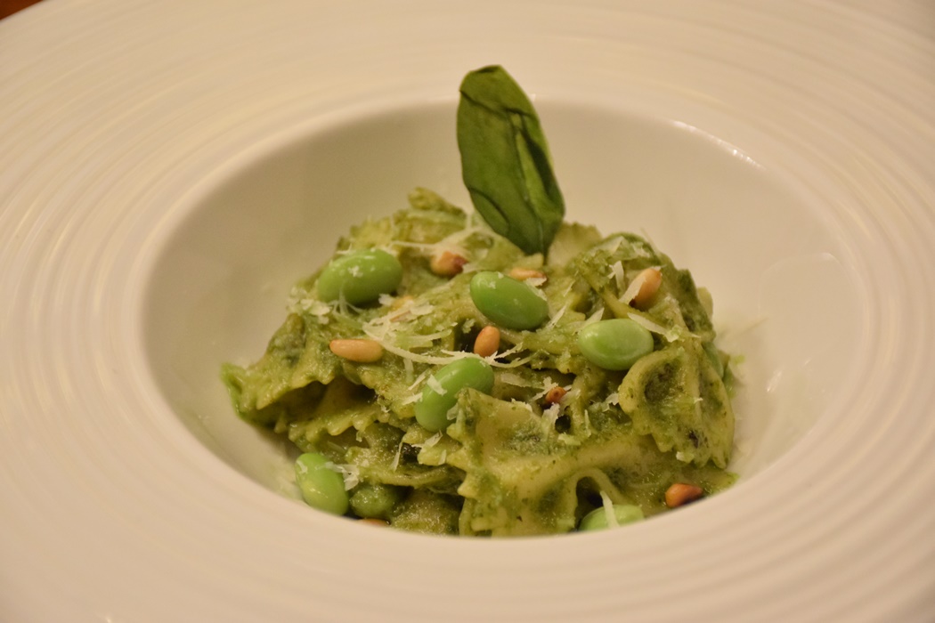 Farfalle Edamame with Fresh Basil Pesto and Pine Nuts