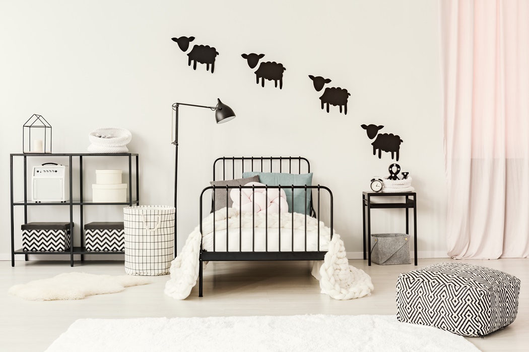Teenager's bedroom with sheep stickers