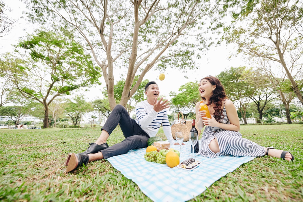 young couple picnicking