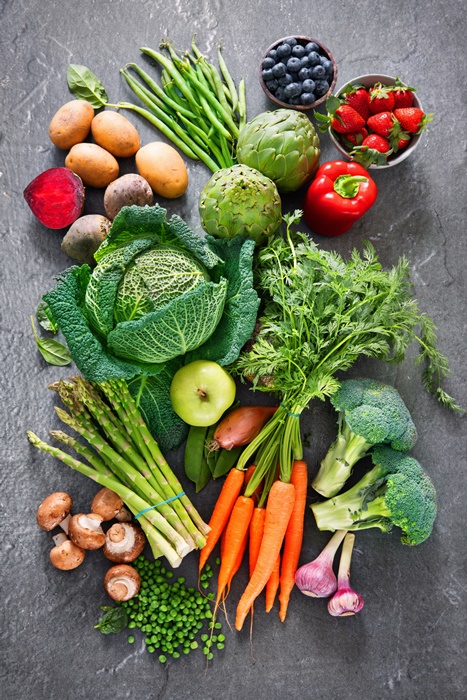 Healthy food selection with fruits, vegetables, seeds, superfood