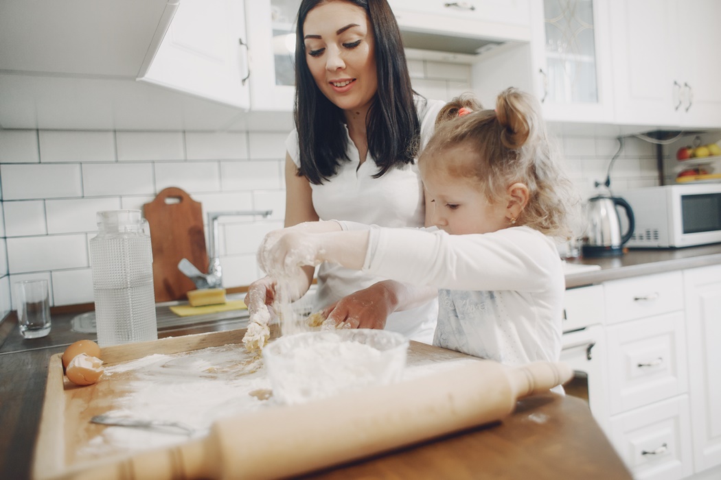 mum and toddler baking